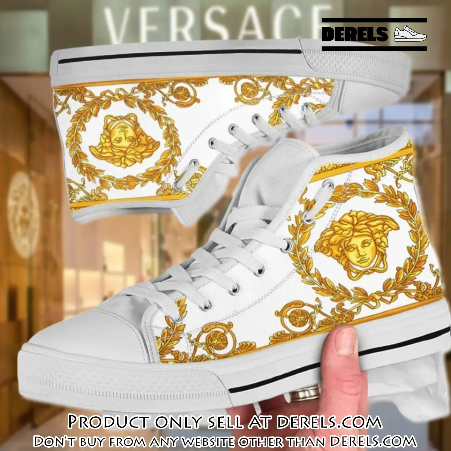 Versace medusa gold white premium high top canvas shoes luxury brand gifts for men women dr1621316